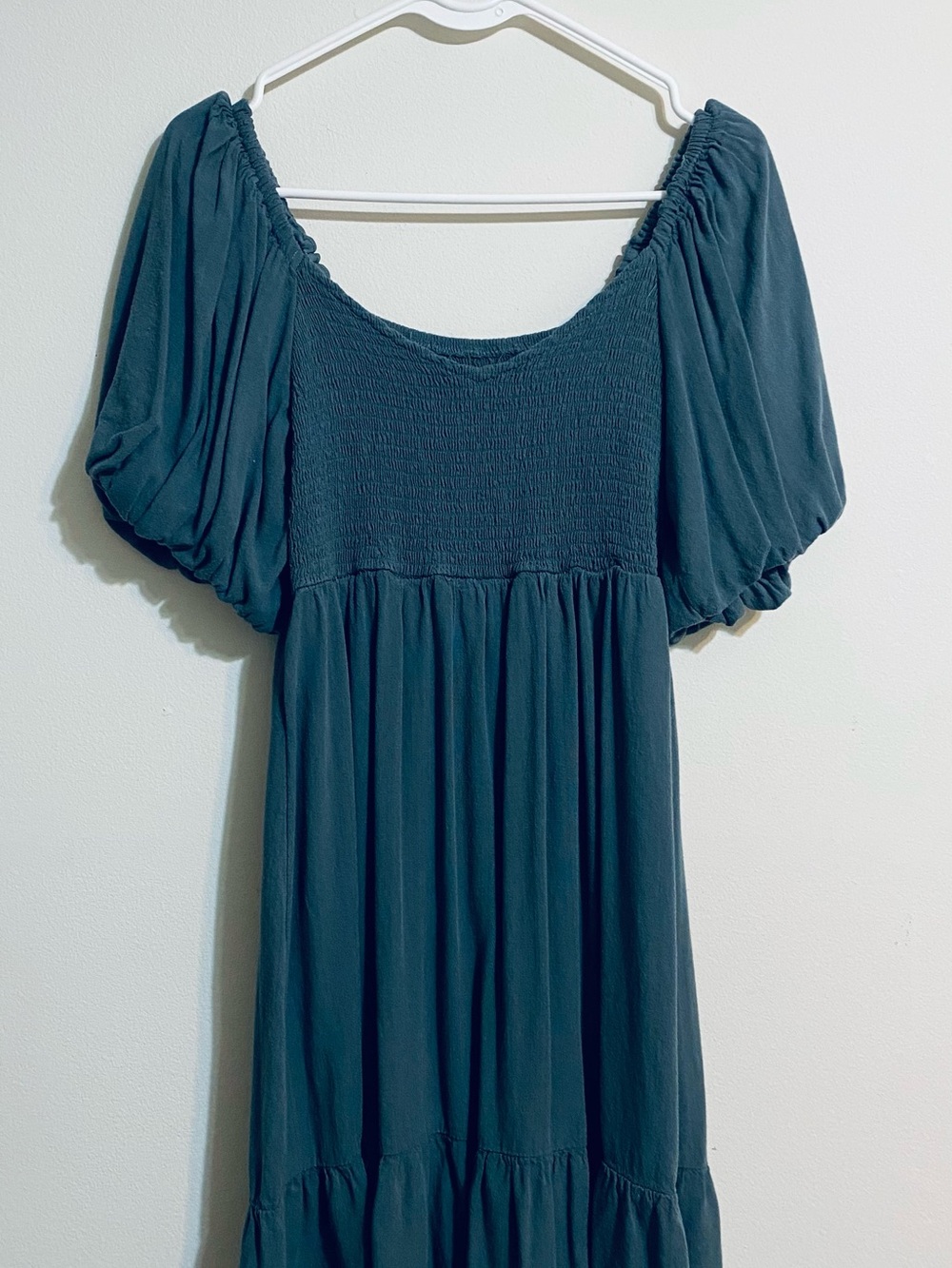 Maurices Dark Teal Puff-Sleeve Smocked Midi Dress